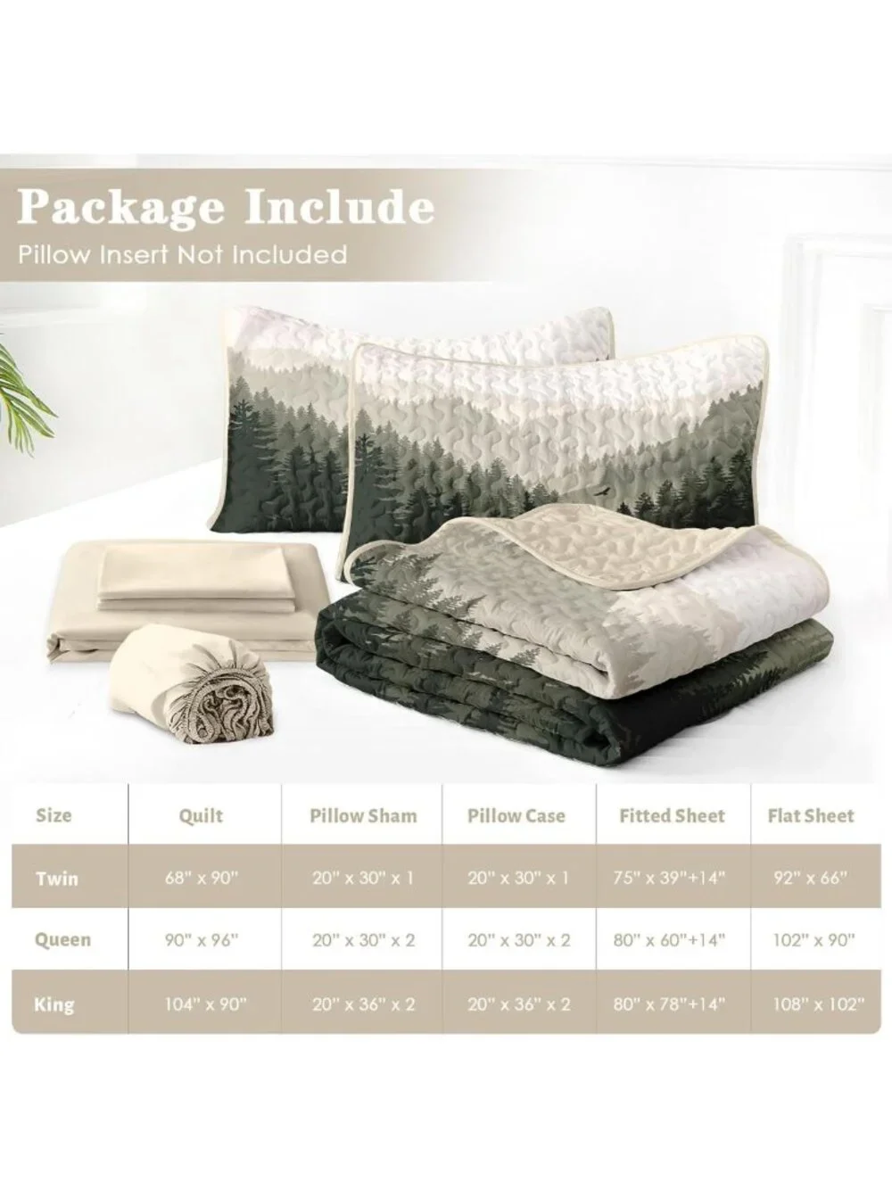 7-Piece King Quilt Set, Mountain Pine Bedding, Cozy Bedspread & Decor